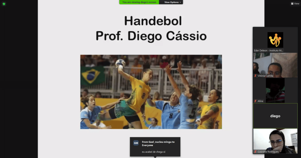 Instituto Mais Ação- Print da aula de Handebol no zoom
