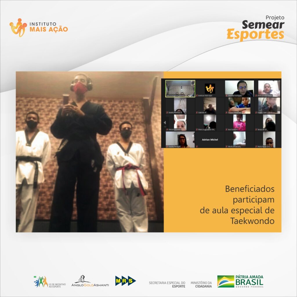 Aula especial de taekwondo- Post do instagram com print da aula online